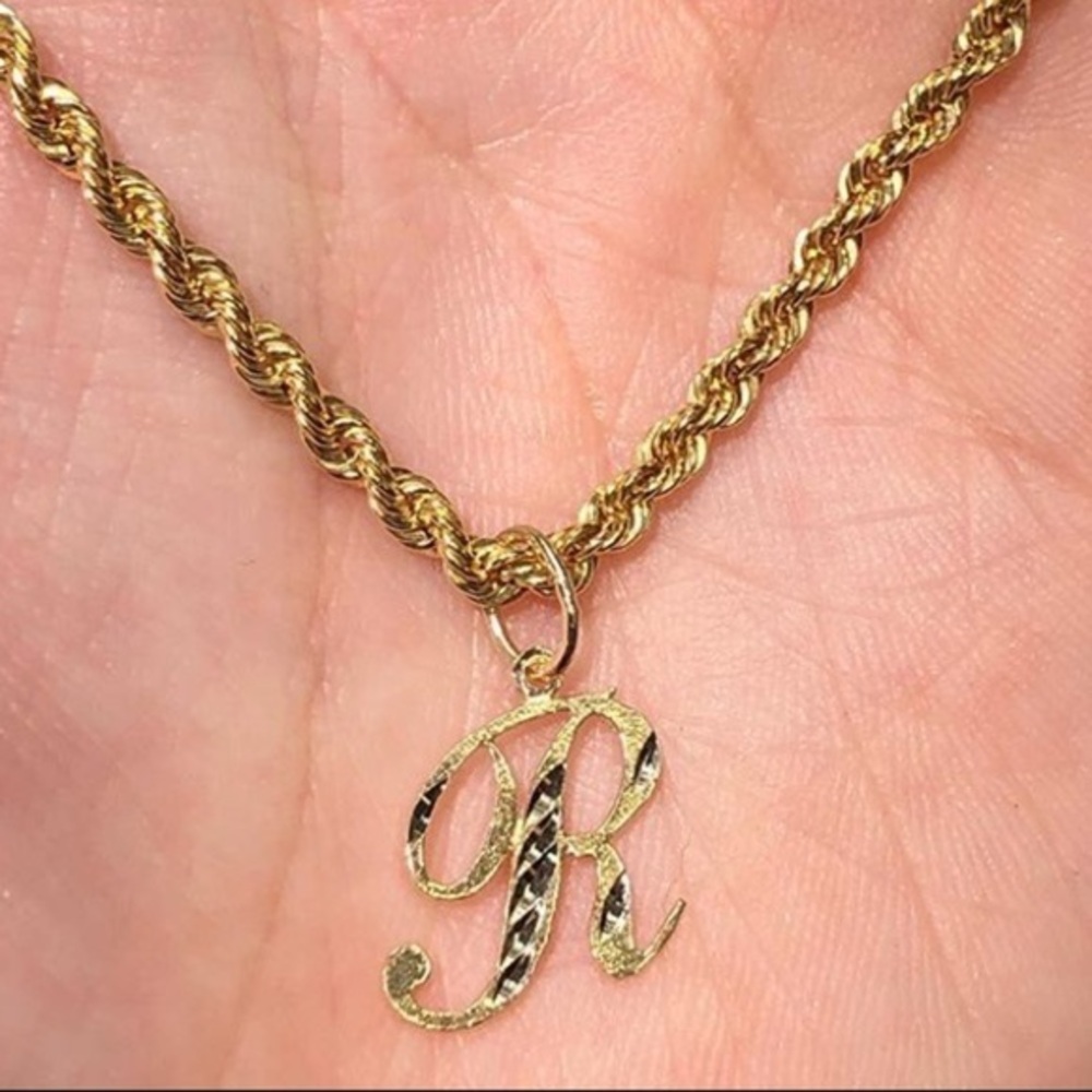 14K yellow Gold initial R Pendant all letters available in all letters